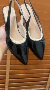 Sandal 3 phân da bóng phối ren mũi nhọn TL55