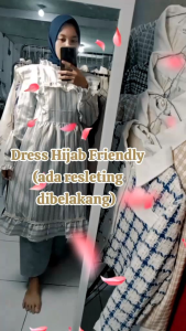 DRESS MIDI LENGAN PANJANG CETAK GARIS JEPANG STYLE LUCU VINTAGE