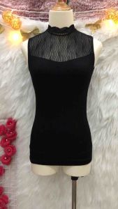 Áo Len Tăm Phối Voan  Ren  Cổ Cao 2 hand - Size S(A122)