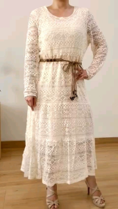 ●ECLAIRE● 003 Dress Midi Lace Tiered Susun Boho Lengan Panjang Longsleeves Korea Kasual Pesta Mode Vintage Classy Import 51301 (FREE BELT)