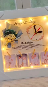 25x25cm jam dinding lampu hias buket bunga edelweis LED scrap box bingkai frame pigura foto popup 3D hadiah kado gift hampers custom ultah ulang tahun anniversary valentine wisuda wedding hari ibu guru Natal kelulusan unik Aesthetic