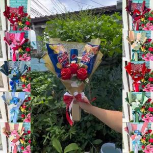 ช่ออเนกประสงค์ โทนสีแดง ช่อเปล่า ช่อดอกไม้ ช่อขนม ช่อของขวัญ ของขวัญวันเกิด ช่อรับปริญญา