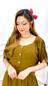 Daster Wanita Polos Rayon Twill Busui Kancing Lengan pendek