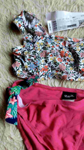 Girls Floral Swimsuit 10 years old 2-Piece Set Ruffle Sleeve Top Pink Bottom Cute Kids Beachwear