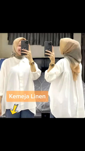 Carren Linen Shirt/Kemeja wanita oversize kekinian/Kemeja linen Rikatop