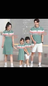 fashion maroon family set polo shirt & Dress Tricolor stripes cotton REO RRQ PREO PRRQ