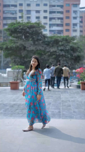 Classy & Stylist Heavy Tenby Organza Anarkali style Kurti Gown with floral pattern long sleeves pre-order available 2/3 weeks delivery.