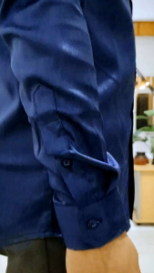 ZABEER Kemeja Koko Pria Jacquar Silky - Diana Navy