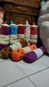 Guling Boba size L Tinggi 60cm / Guling Lucu Brown Suger Nyala Lampu LED