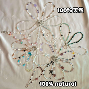 100% Natural Crystal Phone Strap/Keychain/Bag Charm Handmade Lucky Stone 100%天然水晶手机挂饰/手工串珠钥匙扣/包包挂件 幸运水晶饰品