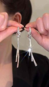 (Bebas beli 2 dapat bonus) A159 COD Anting warna sliver juntai simple titanium Korea original elegan