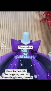 Gaun Tutu Pesta Anak Tema Kuromi & Bando & Nama Dada