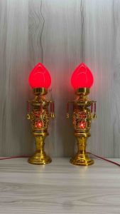 Cặp đèn thờ lưới phú quý trái đào - đèn xi màu đồng có dây treo tòn ten