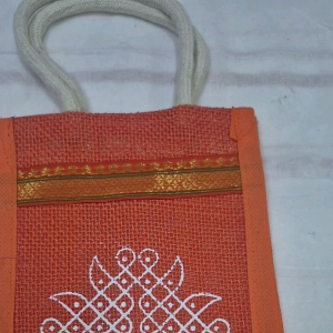 Small Jute Bag With Velcro Closure (7.5X8X4 Inches) - Random Colours Gift Pouch