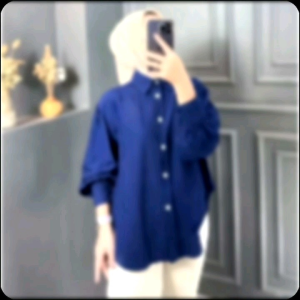 Kemeja Lengan Balon Polo Linen Atasan Wanita Viral Kekinian