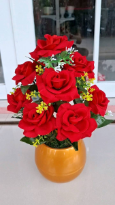 BUNGA MAWAR BELUDRU MEKAR ISI 9 TANGKAI DENGAN POT BOLA D15