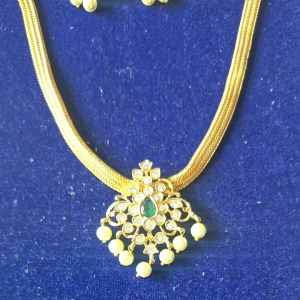 Indian Neckset With Earrings (Green Stones) - Festive Imitation Jewelry