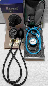 Baxtel APG Black Aneroid Sphygmomanometer With Light Blue Deluxe Stethoscope