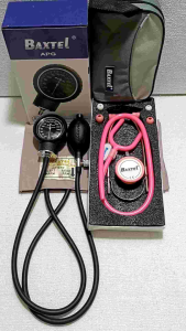 Baxtel APG Black Aneroid Sphygmomanometer With Pink Deluxe Stethoscope