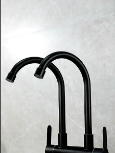 Stainless Double Sink Tap Matt Grey Black Kitchen Faucet Twins Kitchen Tap