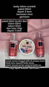 Scarlett Body Lotion 60ML Sepaket 3in1 | Perawatan Tubuh | Handbody | Shower Scrub | Body Scrub