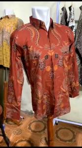 Kemeja Batik Pria Slimfit Motif Guntur Teracota