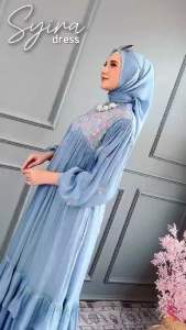 Reyana Set Hijab Gamis Wanita Muslimah / Gamis Free Hijab Dress Kondangan Pesta Ld 100