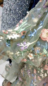 BAHAN KAIN TILLE BUNGA BORDIR TWO TONE FULL BORDIR MULTI Warna