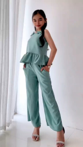 Kids Girls Sleeveless Peplum Top Wide Leg Pants Co-Ord Set Casual Two Piece Outfit (8 - 12 yrs old)