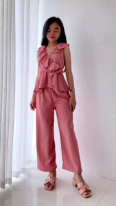 Kids Girls One Shoulder Ruffle Peplum Top Wide Leg Pants Co-Ord Set Casual Party Outfit (8 - 12 yrs old)