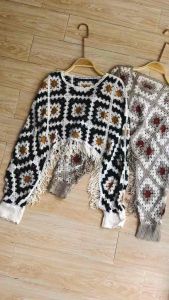 Elizabethgrosir1 Vintage Crochet Hollow Tassel Knitwear Batwing Sleeves 8370