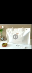 กระเป๋าสัมภาระคุณแม่ กระเป๋าอเนกประสงค์ กระเป๋าใส่ของลูกน้อย ผ้าแคนวาส ใบใหญ่ มีตะขอเกี่ยวกับรถเข็นได้ ขนาด 43*15*28 cm.