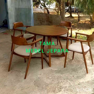 set kursi makan kayu jati minimalis meja makan bundar jati