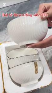 Chén Bát Gốm Sứ Màu Trắng Viền Đen Cao Cấp Sang Trọng Chịu Nhiệt Cao Set 10 Chén