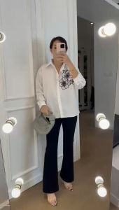 KEMEJA BORDIR BUNGA PREMIUM FASHION KOREA LENGAN PANJANG / KEMEJA OVERSIZE CORAK BUNGA 3XL ld126cm HIJAB FRIENDLY