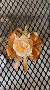 Organza Chest Corsage with Elegant Rose and Gold Accents for Special Occasions