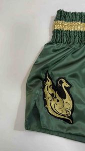 Ram Lumpini Satin Muay Thai Fight Shorts Green Gold English Text Extra Large