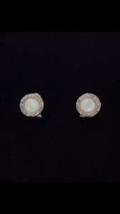 Light luxury rose gold ice jade white mother earrings🎀