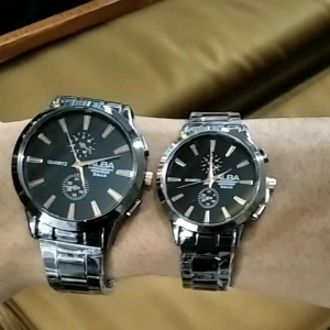 Jam Tangan Couple Stainless Hitam Pasangan