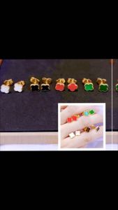 ZIHANG JEWELRY 24K Gold Plated Clawber Stoned Studs Earrings for Women