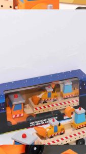 Wooden Construction Site Vehicle Carrier Car Toys Children Wooden Construction Truck Boys Gift set