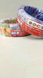 KABEL LISTRIK SNI PLN /KABEL GROUDING/ KABEL KUNING BIRU/KABEL ISI 1 KAWAT TUNGGAL TEMBAGA MURNI SNI FULL KUNINGAN NYA 1X15MM2 50 METER MERK HBY SNI ANTI PANAS  untuk istalasi listrik perumahan & per kantoran Pvc Tembaga