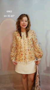 6963 เสื้อ A La Carte คอตตอนซิลด์พิมพ์ลายดอก งานปักเซาะฉลุ กระดุมหน้า ซิปหลัง มีซับใน by PENNY CLOTH 888