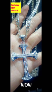 Silver 925 Men's Cross Big Necklace Hypoallergenic