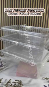 [ISI 25 PCS] RJM Thinwall Food Container Trans 500ml 750ml 1000ml / Tempat Makan Plastik / Wadah Bekal Makanan Warna Transparan Sekali Pakai / Kotak Makan Persegi Panjang Polos