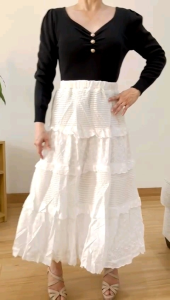 ●ECLAIRE● 003 Rok Midi Katun Bordir Kombinasi Lace Brokat Tiered Susun Kasual Robleza Import Premium 9844