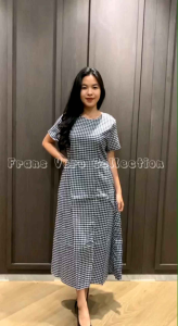 Black Square Maxi Dress Cantik Kekinian Korean Style Wanita Dewasa