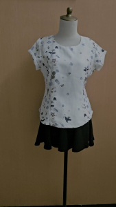 atasan wanita putih motif bunga M L cewek lengan pendek MEWAH tebal blouse