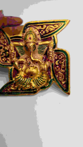st507 Ganesha Placed on Swastik Aluminium Metal Wall Hanging (18.5 cm x 3.8 cm x 18.5 cm)