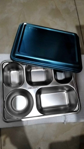 Foodtray ukuran 5cm+2.5cm wadah tempat makan MBG Bahan Stenlies 304 + tutup